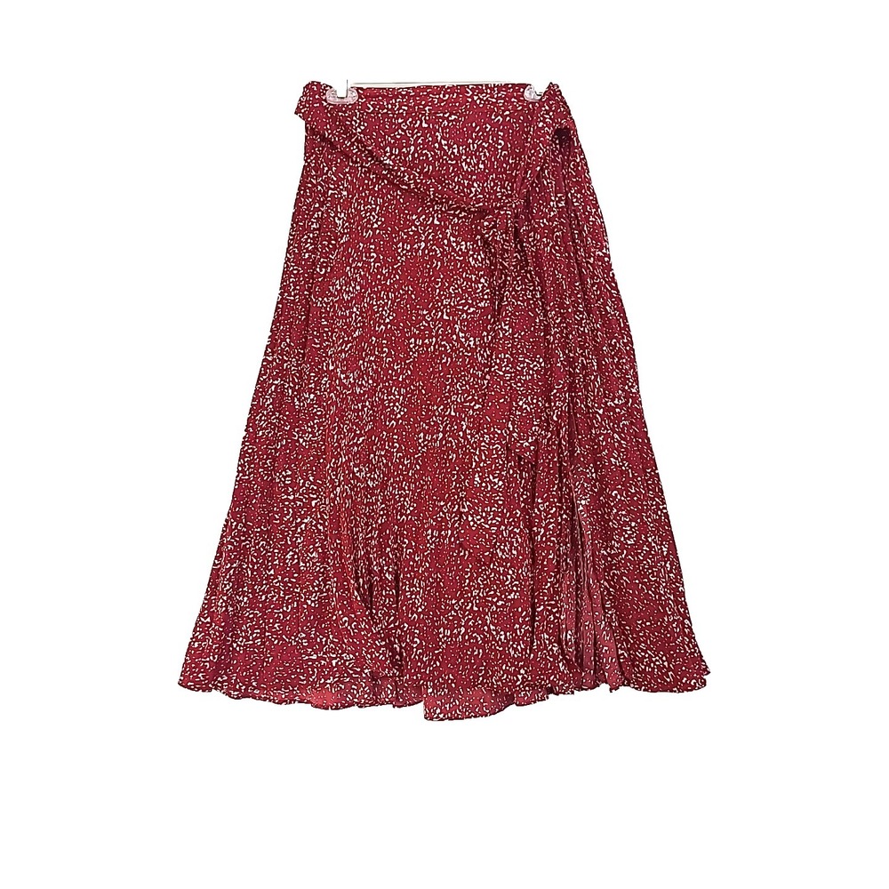 Skies Are Blue Red Flowy Skirt Tie Waist‎ Pleated Sz L